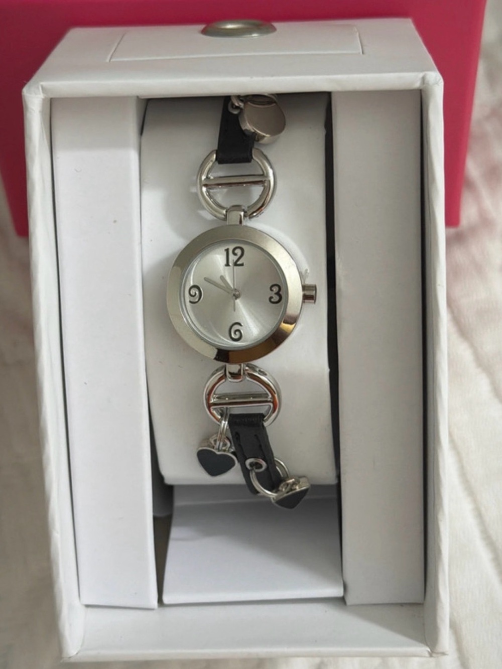 Xhilaration Silver and Black Women's Charm Link Watch